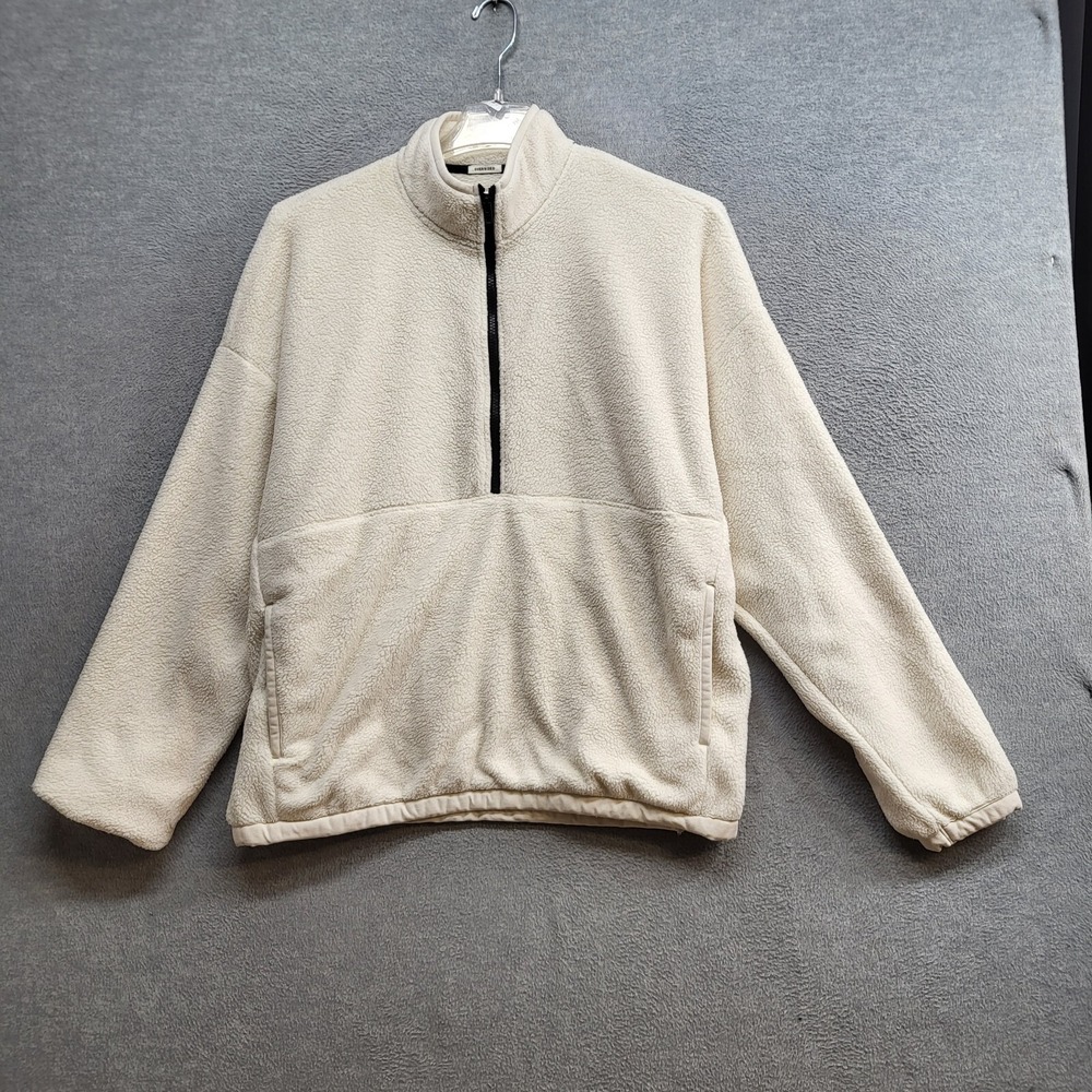 Abercrombie & Fitch Men Sweatshirt Large Cream Oversized Soft A&F Fleece 1/2 Zip